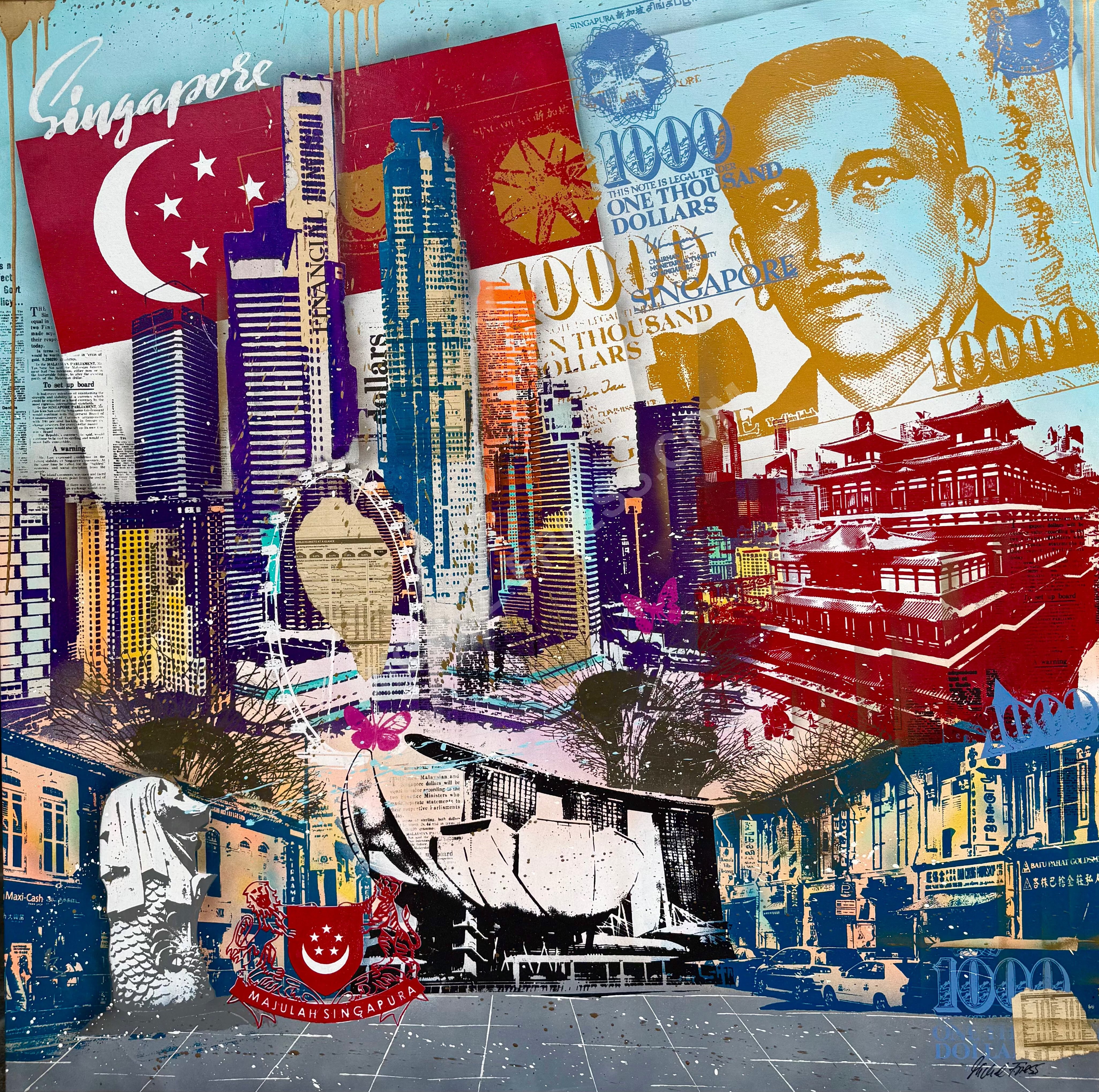 SINGAPORE 🇸🇬 grosses Unikat 150x150cm auf Museumsleinwand 4cm