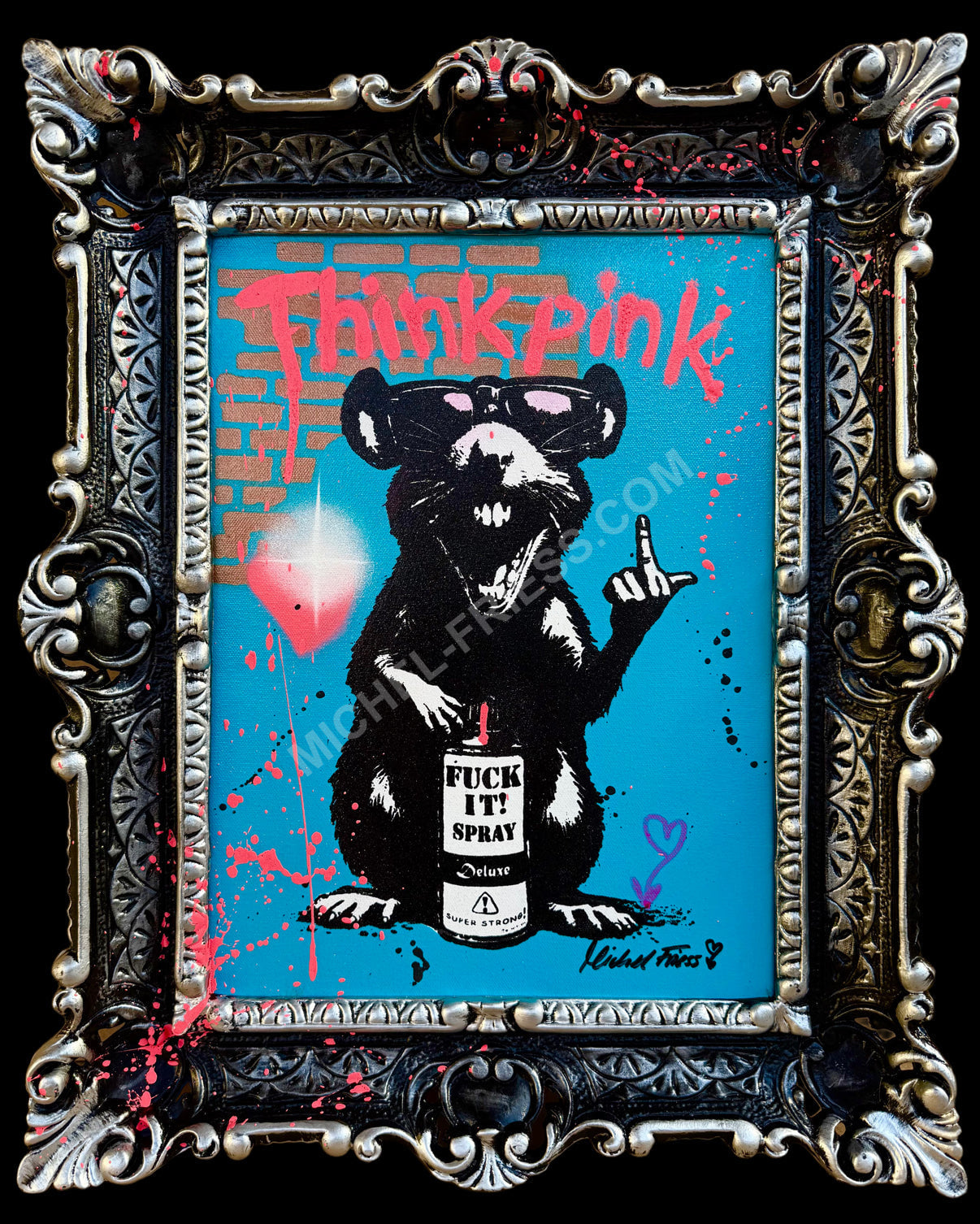 FUCK IT RAT BAROCK (blau) - Unikat 40x30cm auf Leinwand im Barockrahmen