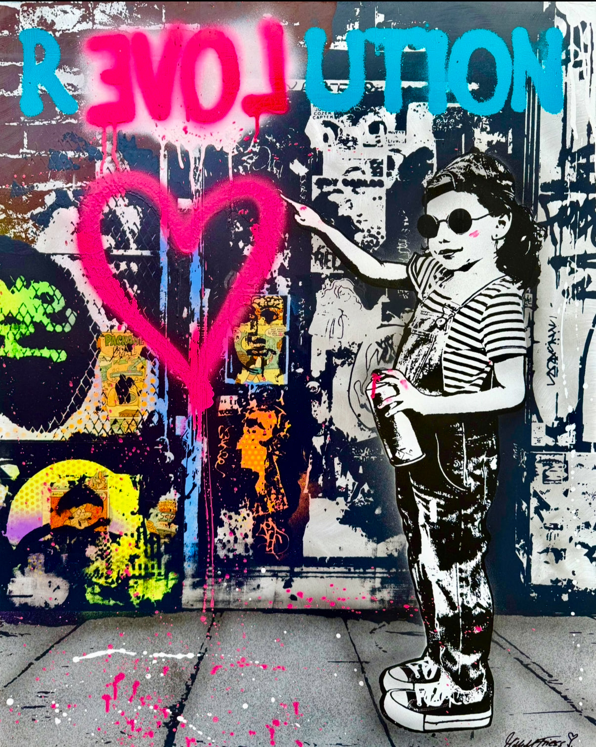 REVOLUTION GIRL - Unikat auf 80x100cm Aluminiumblech 2mm