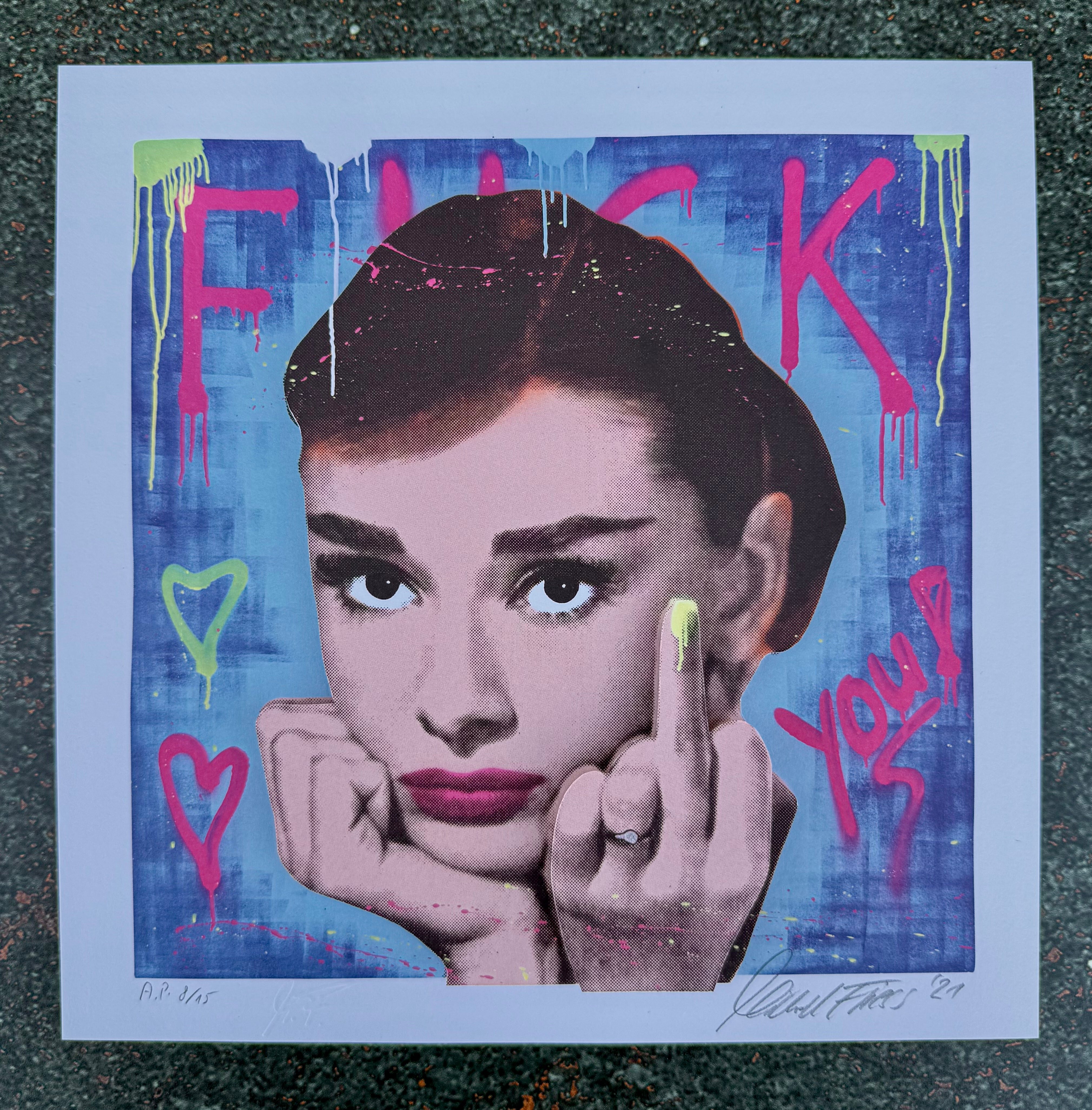 FUCK YOU AUDREY, 3D Arbeit auf Papierkarton 23x23cm in 3 Ebenen, handsigniert und nummeriert, ungerahmt