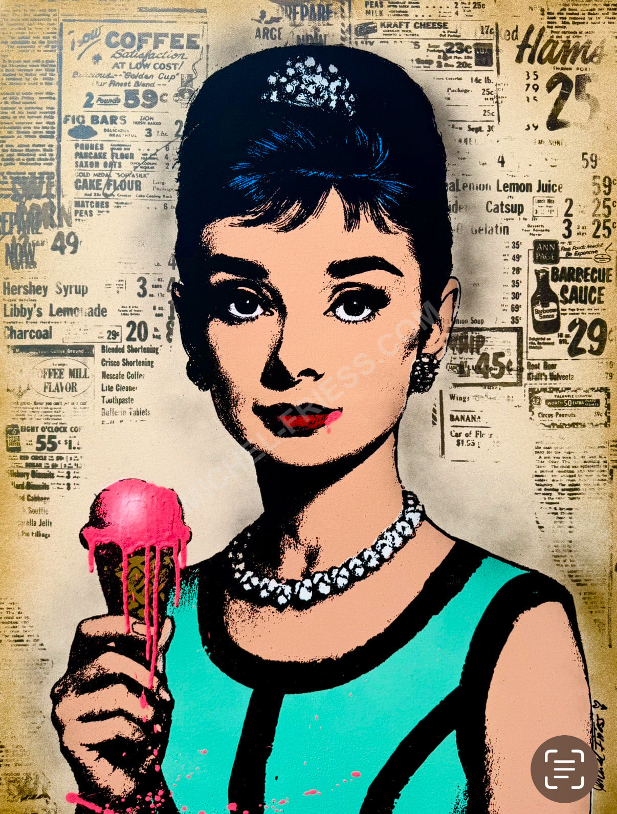 AUDREY ICE CREAM, Unikat auf 60x80cm Museumsleinwand 4cm