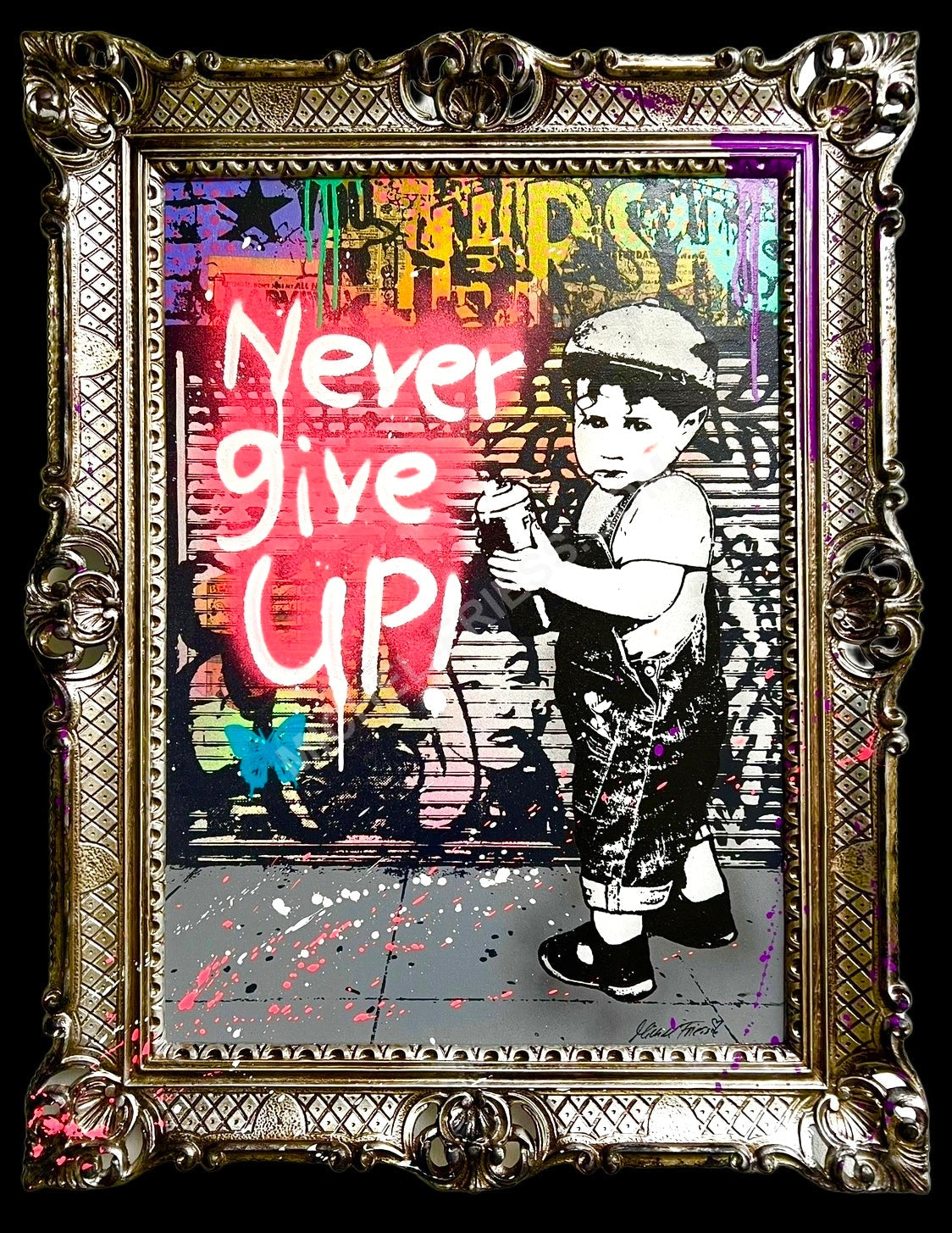 LITTLE BOY I - NEVER GIFE UP! - Unikat 50x70cm auf Museumsleinwand 4cm