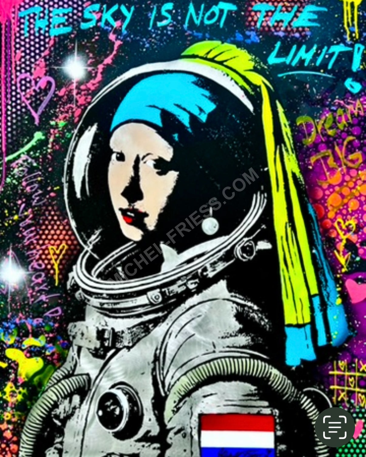 PERLENOHRING SPACE - Unikat 80x100cm auf gebürstetem Aluminiumblech 2mm