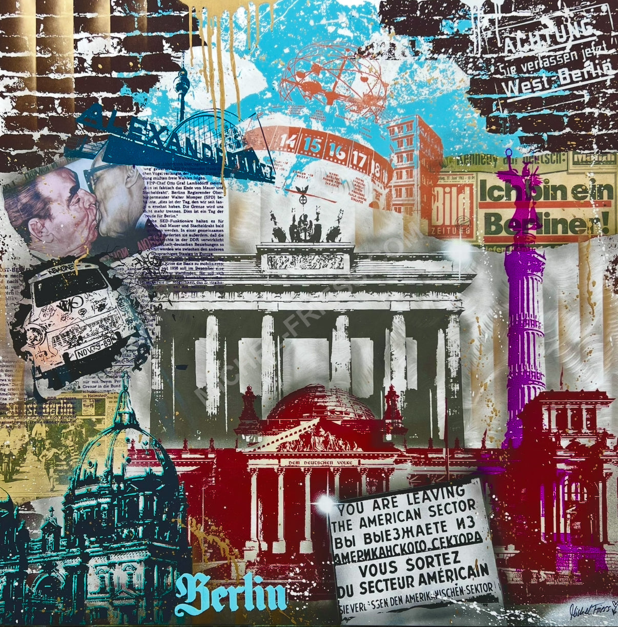 BIG BERLIN - imposantes, detailreiches Unikat auf 125x125cm handgebürstetem Aluminiumblech 2mm