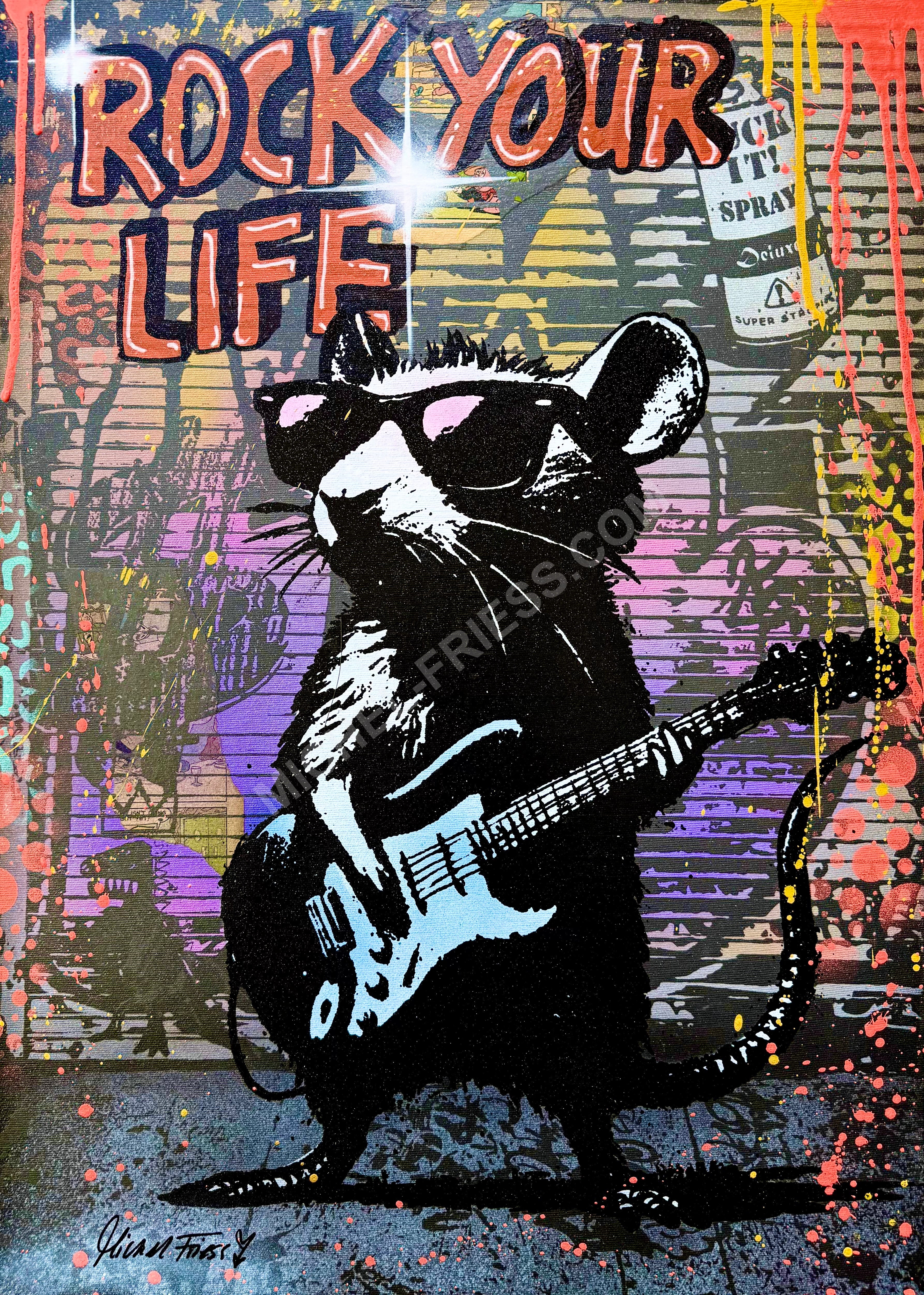 ROCK RAT, Unikat 50x70cm auf 4cm Museumsleinwand