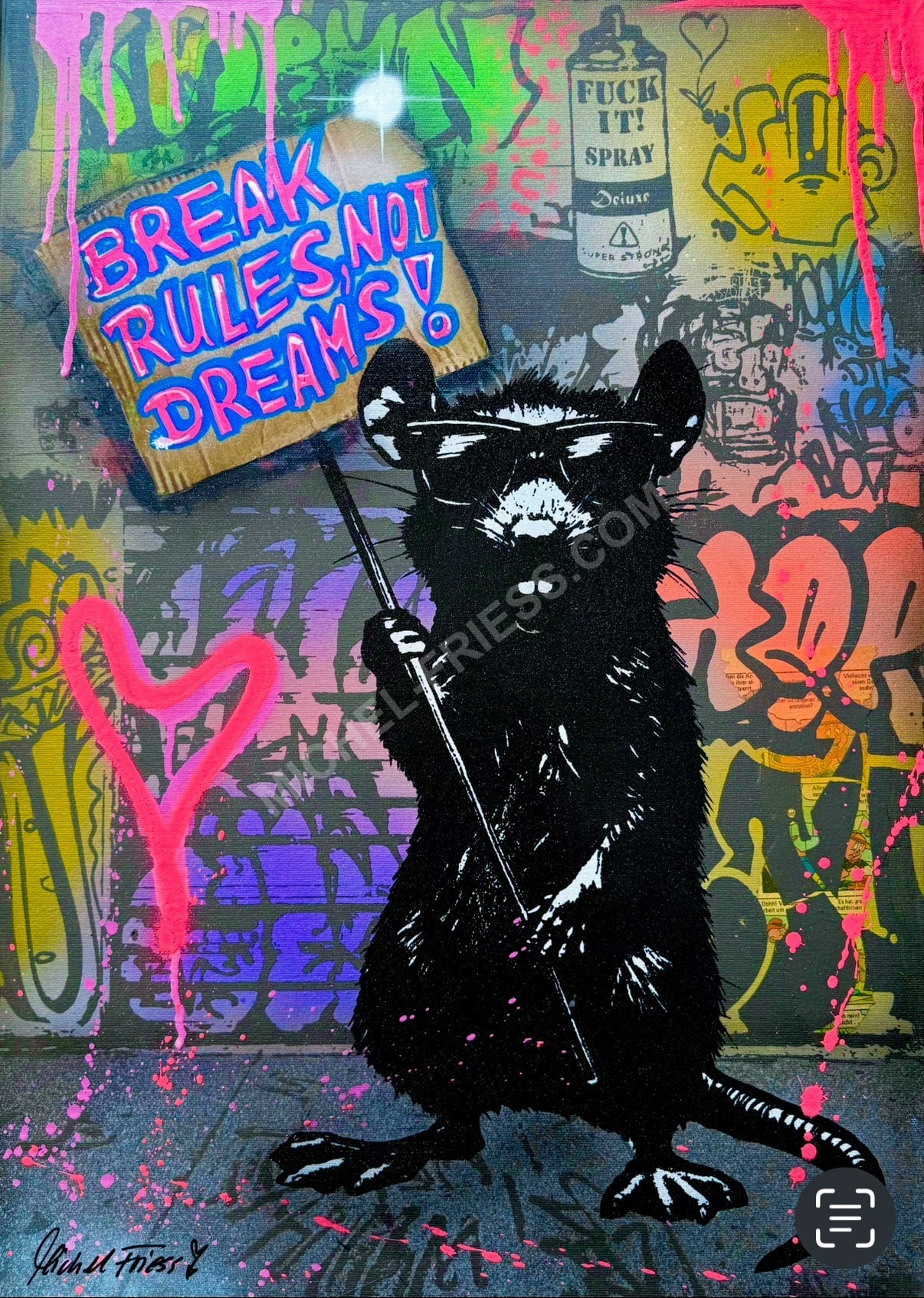 DEMO RAT, Unikat 50x70cm auf 4cm Museumsleinwand