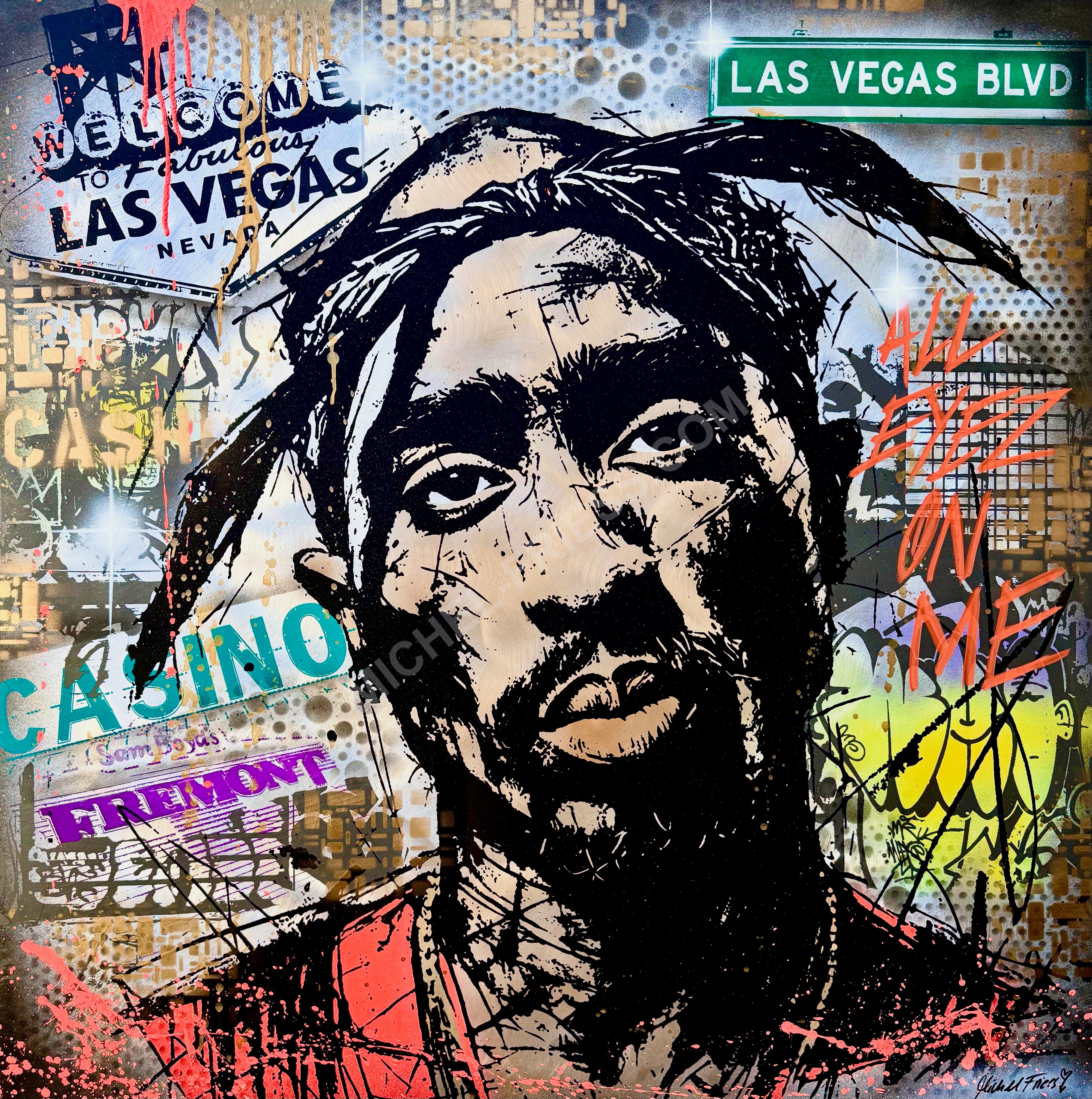 TUPAC, Unikat 100x100cm auf handgebürstetem 2mm Aluminiumblech.