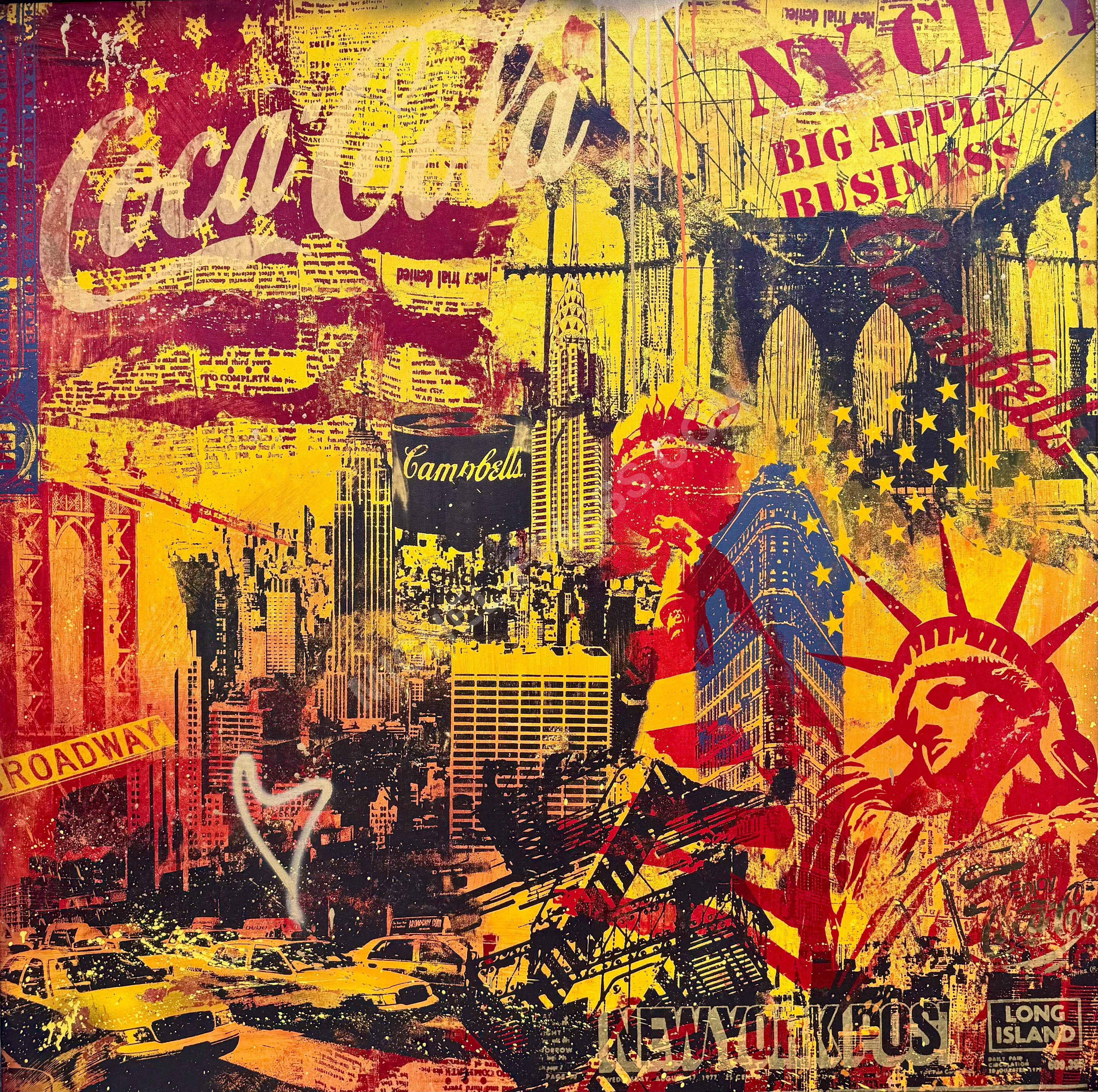 BIG YELLOW NEW YORK - grosse Unikat 150x150cm auf Museumsleinwand 4cm