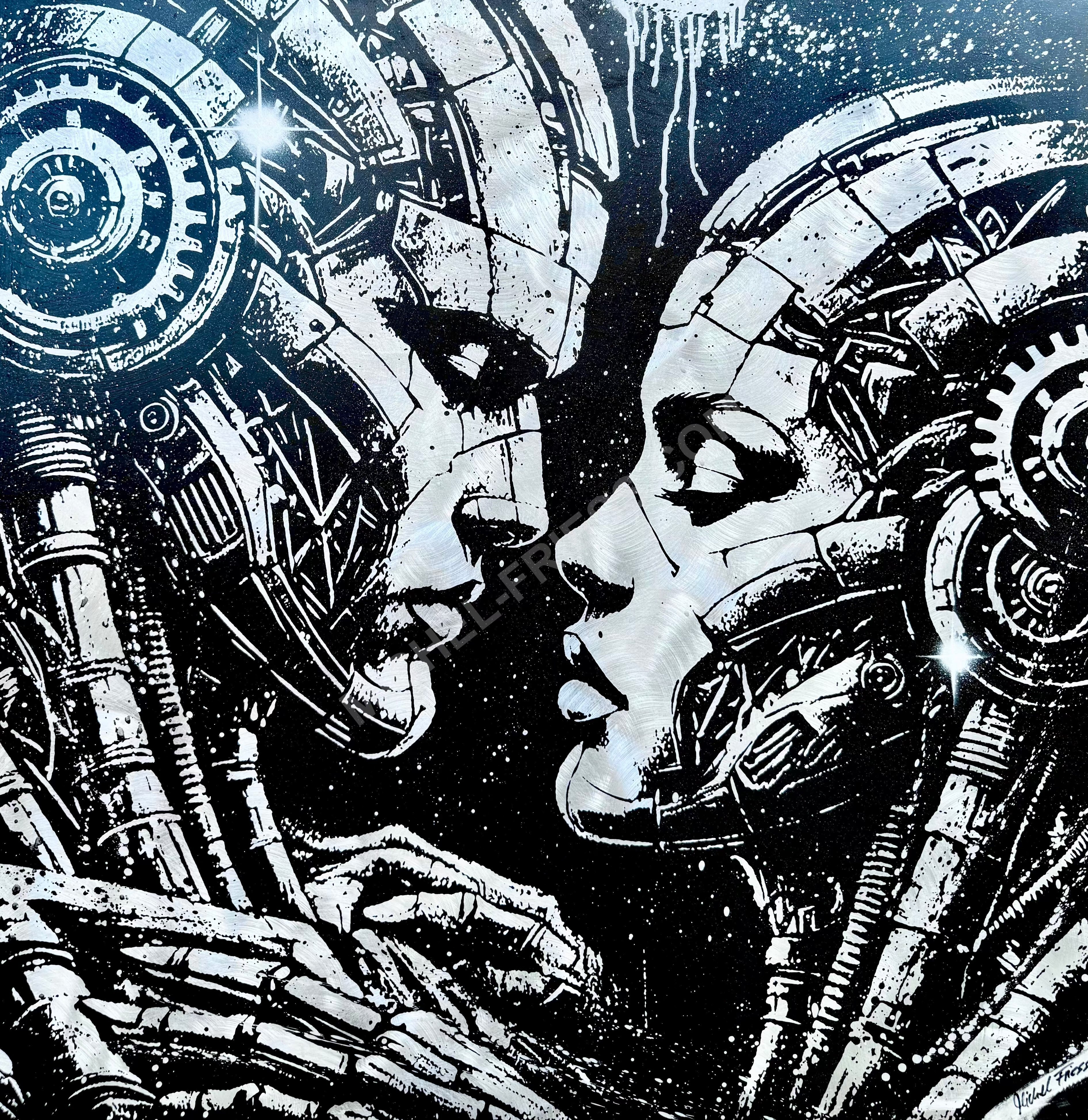 ROBOTS IN LOVE🖤 Unikat 90x90cm auf Aluminium 2mm
