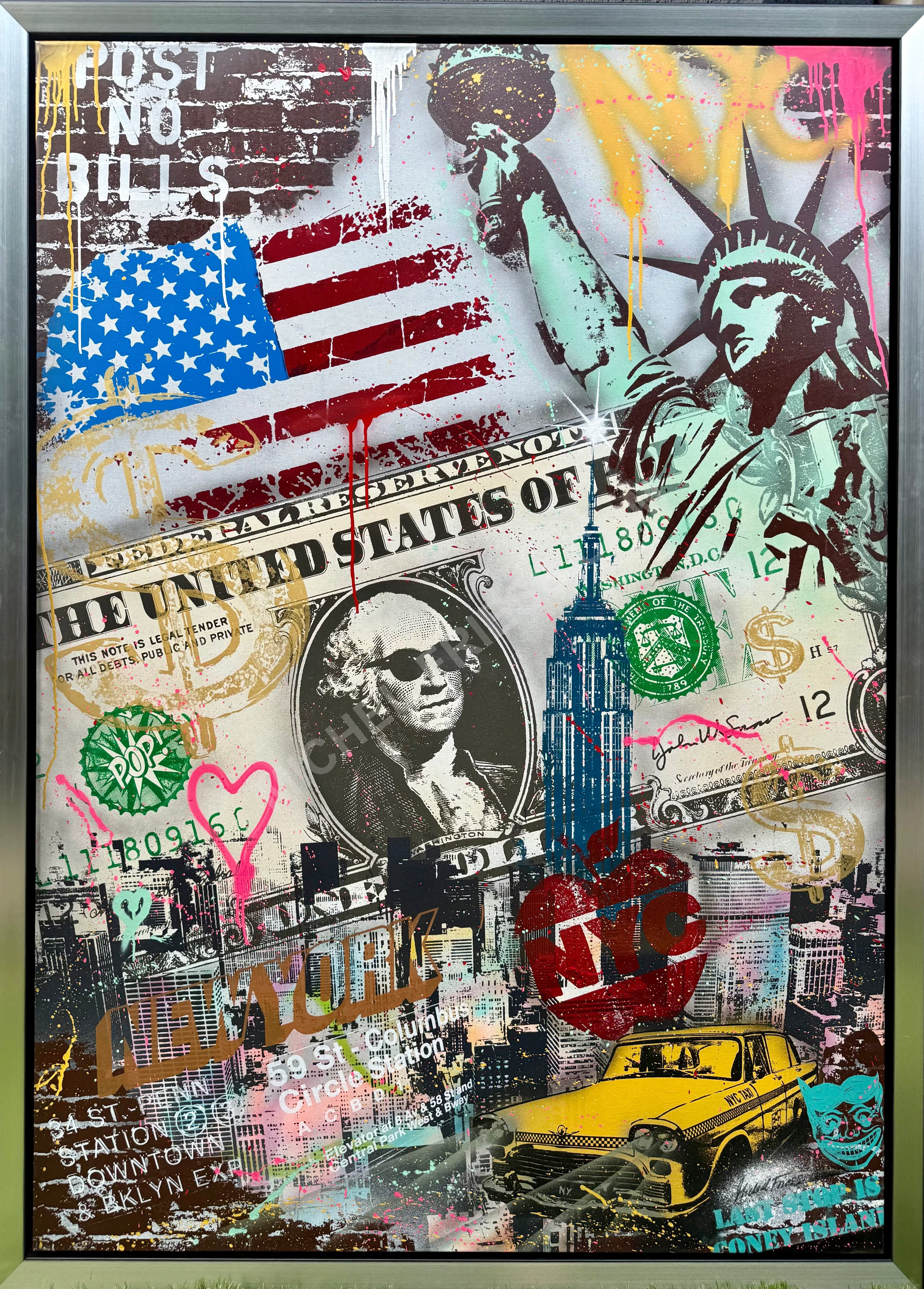 NY BIG DOLLAR POP - aufwendiges Unikat auf Leinwand 170x120cm, hochwertig gerahmt