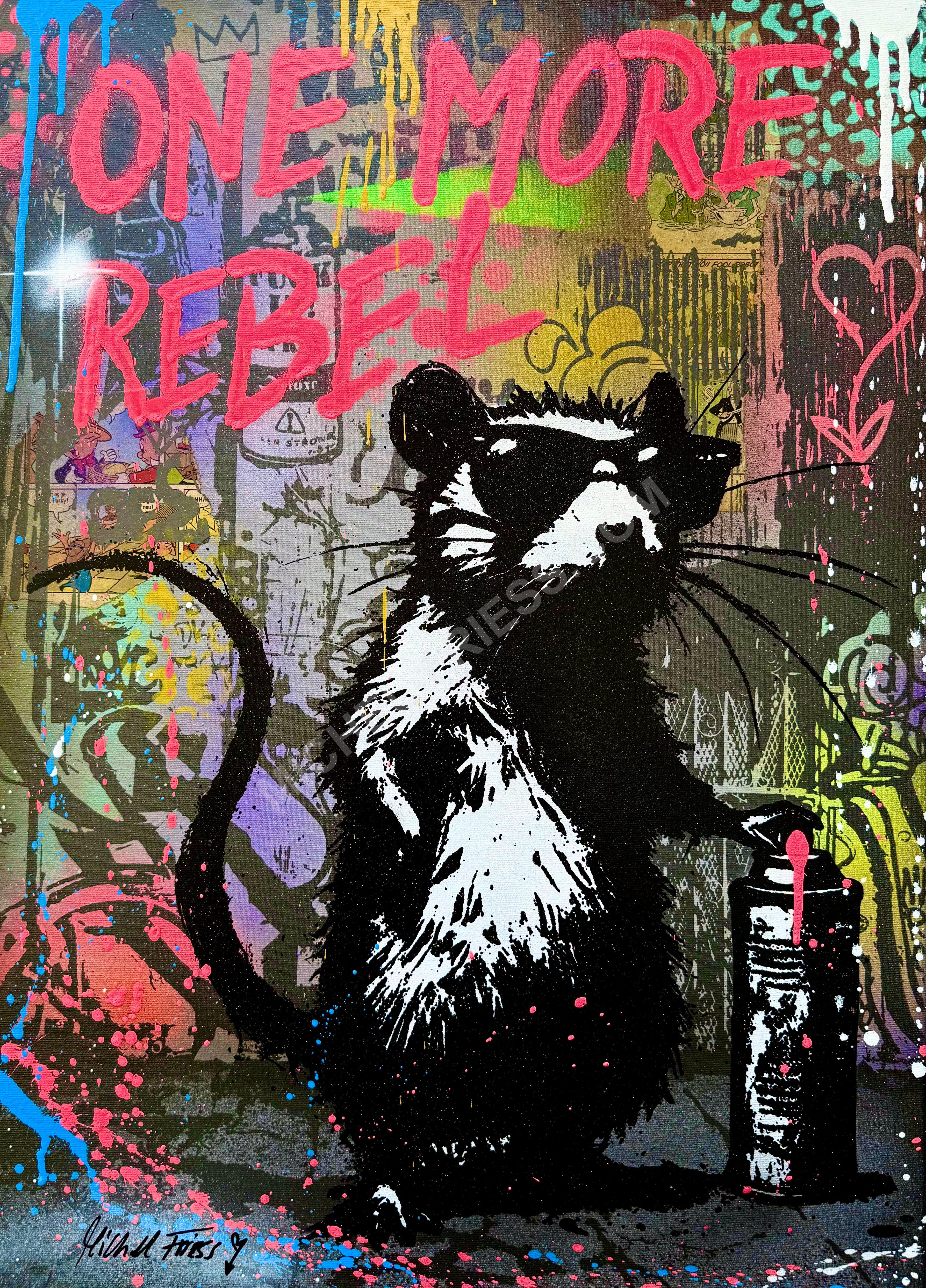 REBEL RAT, Unikat 50x70cm auf 4cm Museumsleinwand