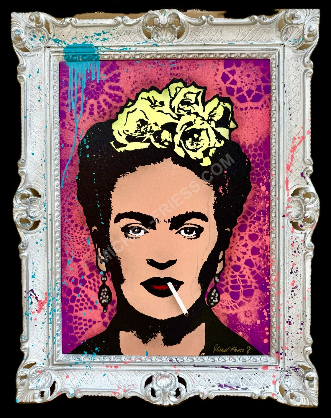 FRIDA SMOKING - Unikat 50x70cm auf Museumsleinwand im Barockrahmen