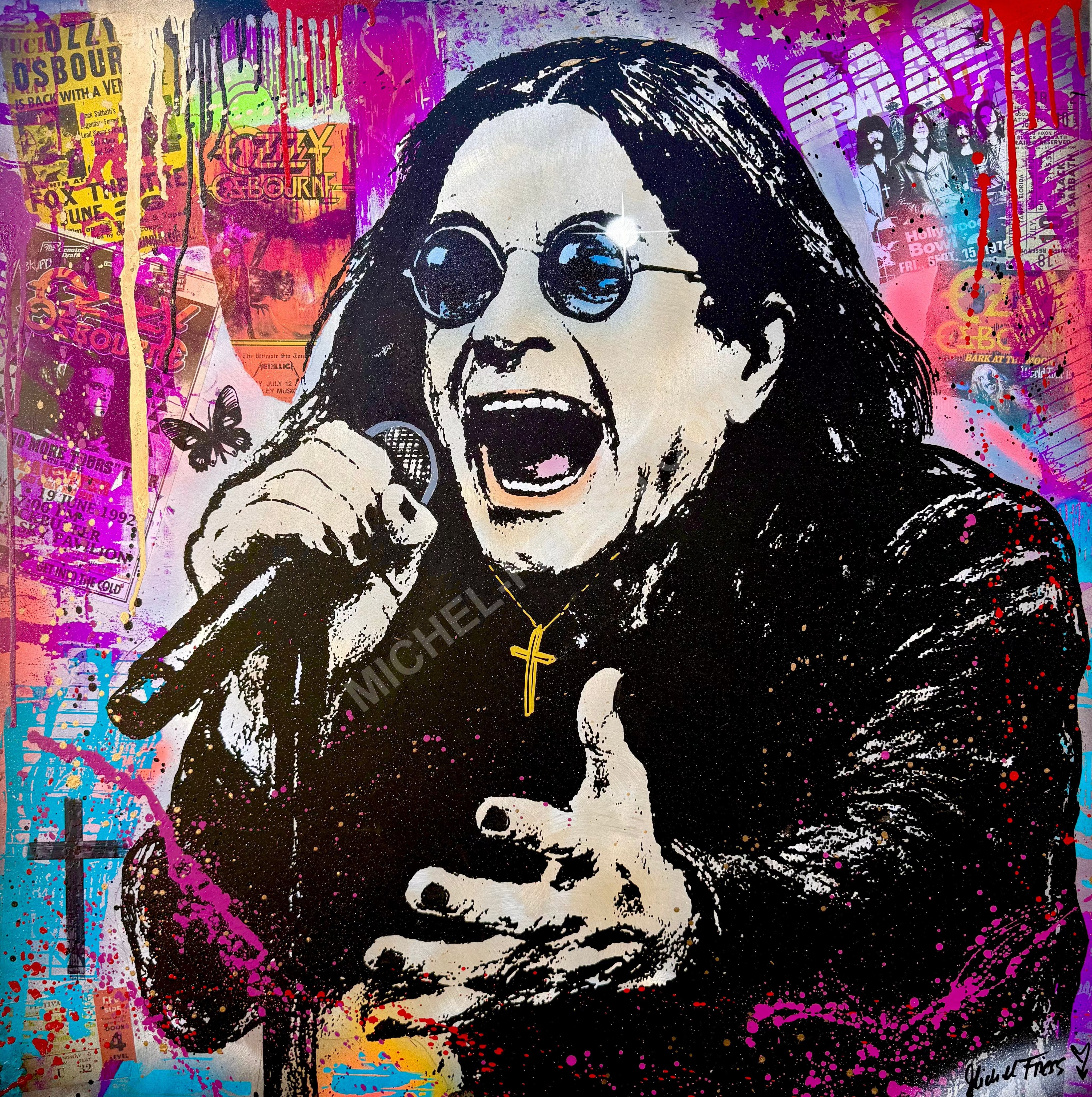 OZZY OSBOURNE - Unikat 90x90cm auf handgebürstetem 2mm Aluminiumblech