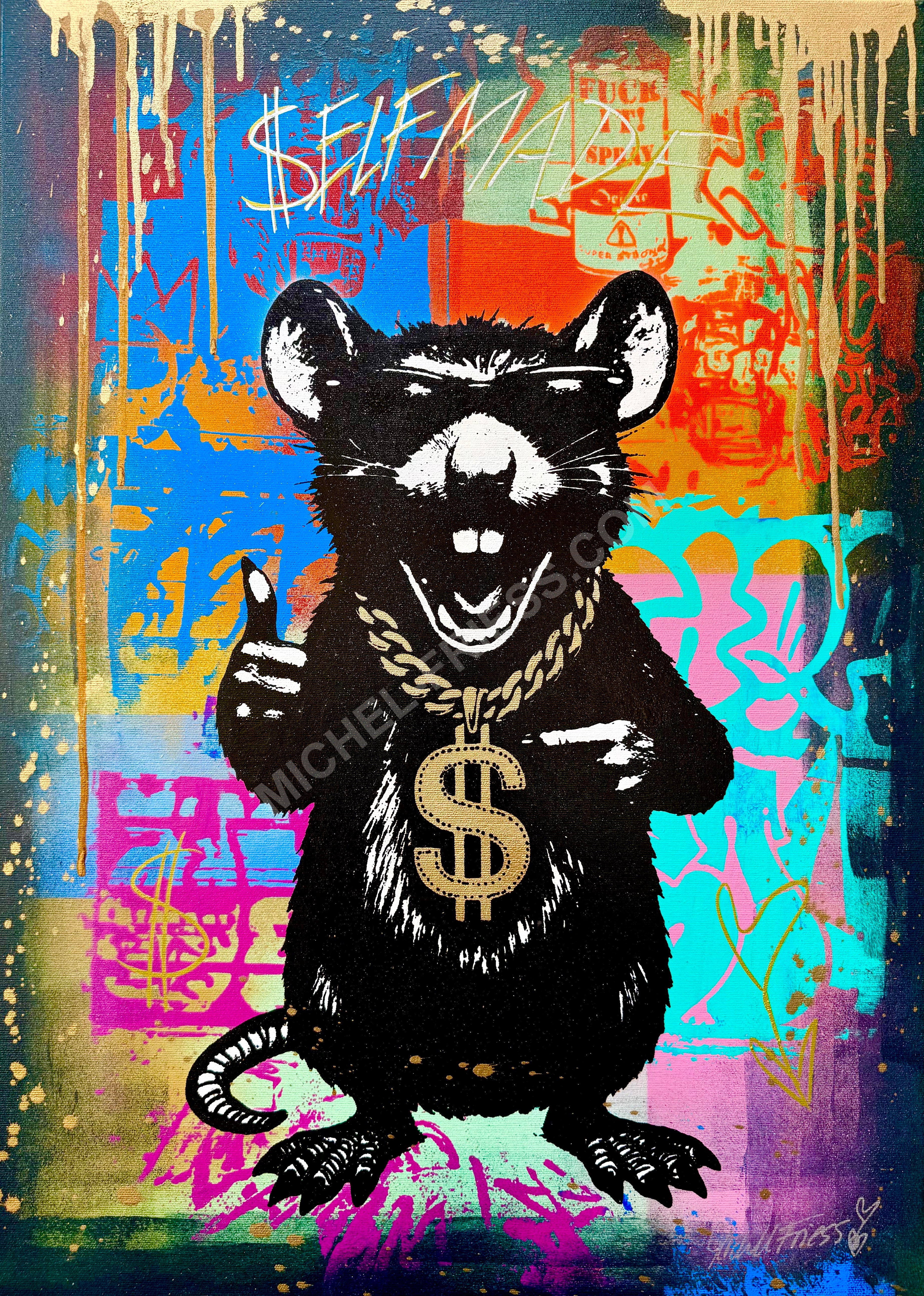 DOLLAR RAT, Unikat 50x70cm auf 4cm Museumsleinwand