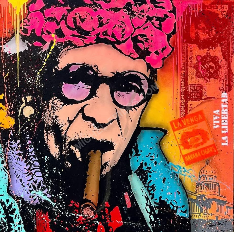 CUBA WOMAN - GRANNY PURETTA, grosses Unikat auf 150x150cm Museumsleinwand