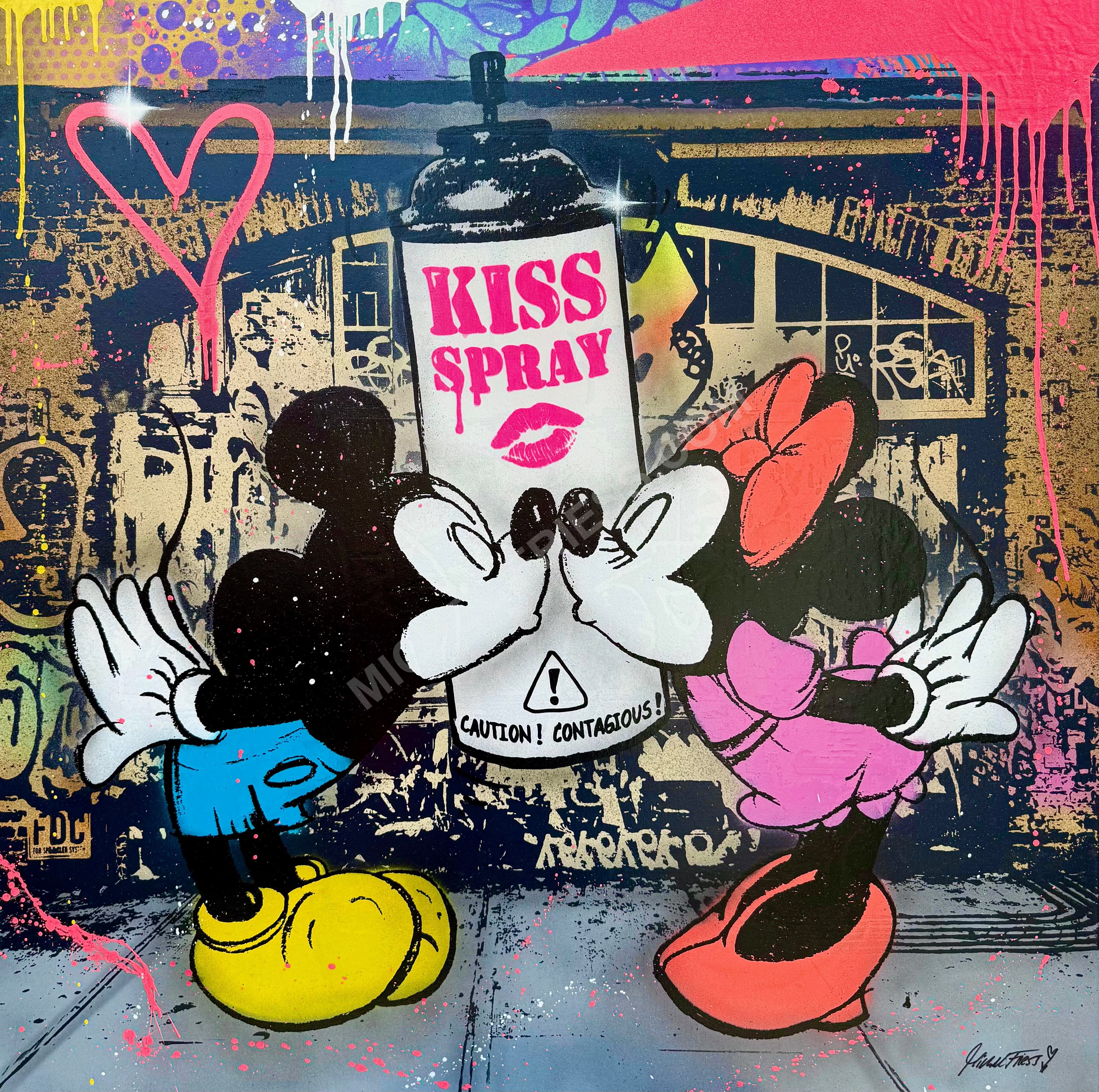 MICKEY KISS SPRAY💜 Unikat 100x100 auf Museumsleinwand 4cm